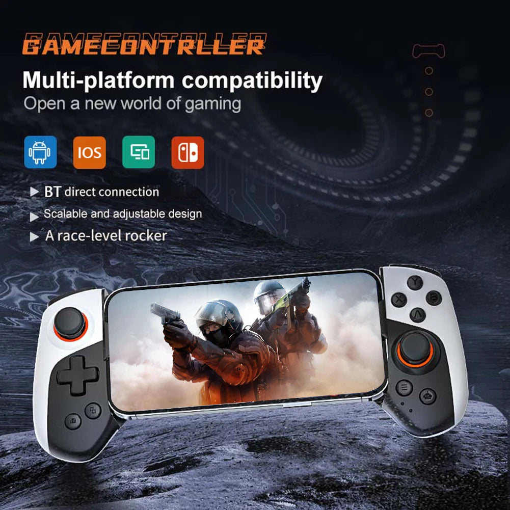 Mobile Phone Stretching Game Controller Bluetooth 5.3 Turbo/Back Button/Vibration Wireless Gamepad Macro Function for iPhone PC