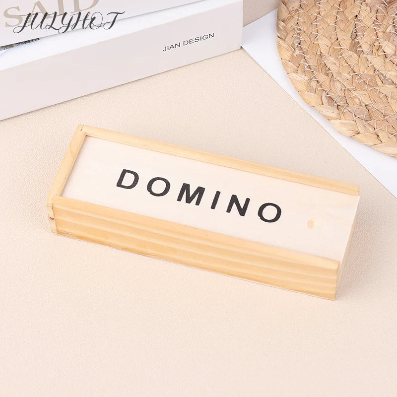 28-Piece Wooden Domino Set - Travel-Sized Board Game for Family Fun