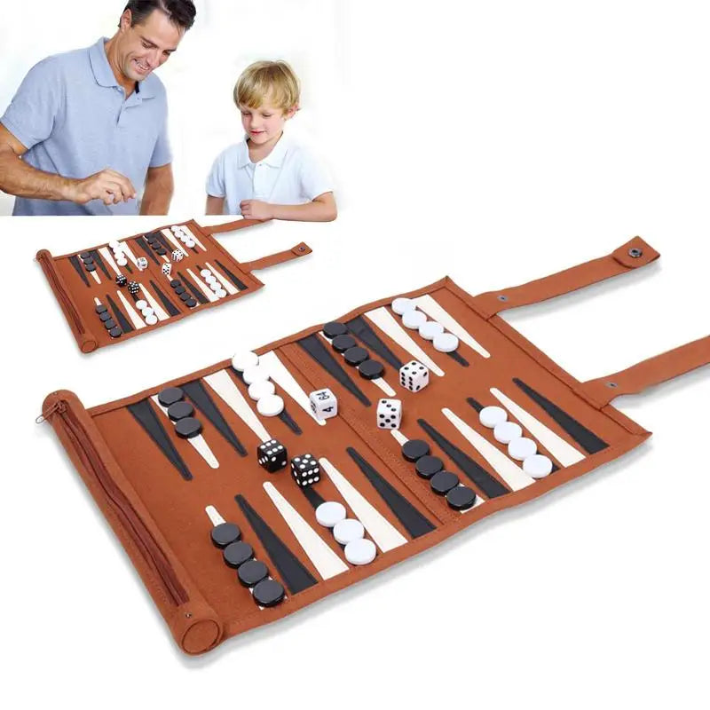 Portable Roll-Up Chess and Backgammon Travel Set