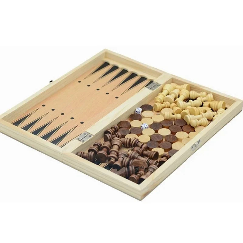 3-in-1 Board Party Table Games Set - Chess, Checkers, and Backgammon