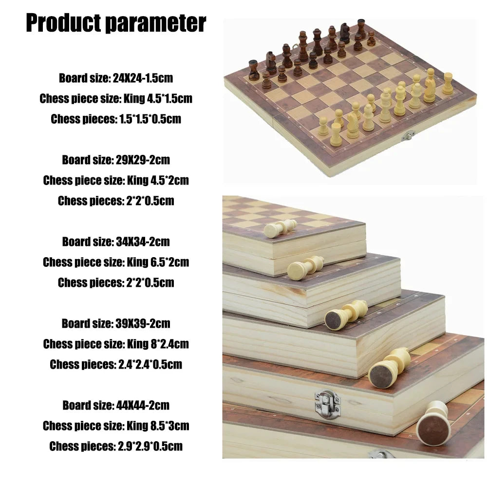 3-in-1 Board Party Table Games Set - Chess, Checkers, and Backgammon