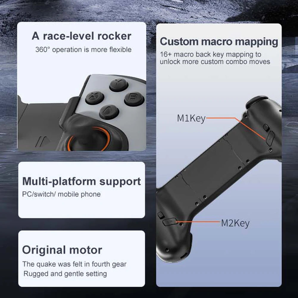 Mobile Phone Stretching Game Controller Bluetooth 5.3 Turbo/Back Button/Vibration Wireless Gamepad Macro Function for iPhone PC