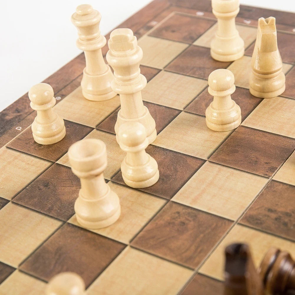 3-in-1 Board Party Table Games Set - Chess, Checkers, and Backgammon