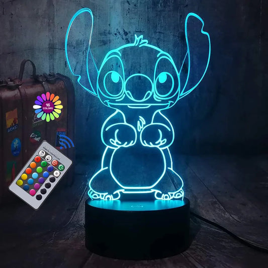 Lampe de Nuit Illusion 3D Stitch - Lumière Décorative avec Télécommande