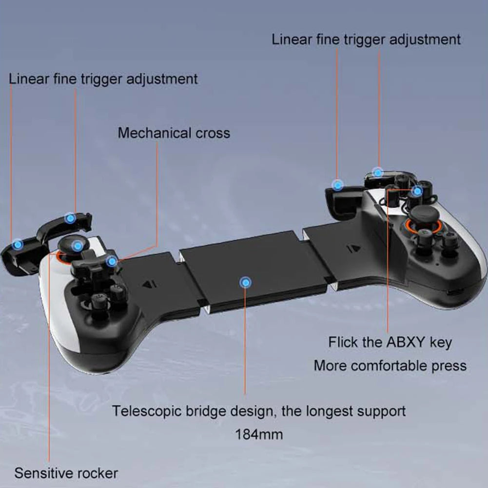 Mobile Phone Stretching Game Controller Bluetooth 5.3 Turbo/Back Button/Vibration Wireless Gamepad Macro Function for iPhone PC