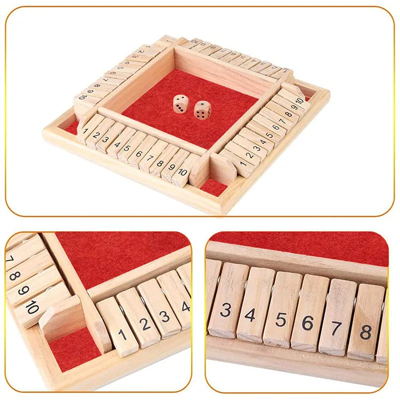 Deluxe Four-Sided 10 Numbers Shut the Box Board Game